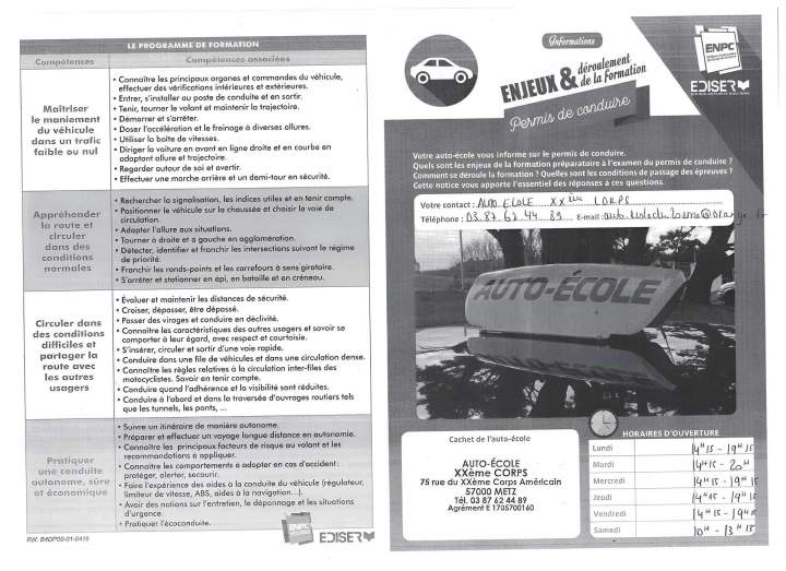 Dépliant déroulement formation Metz